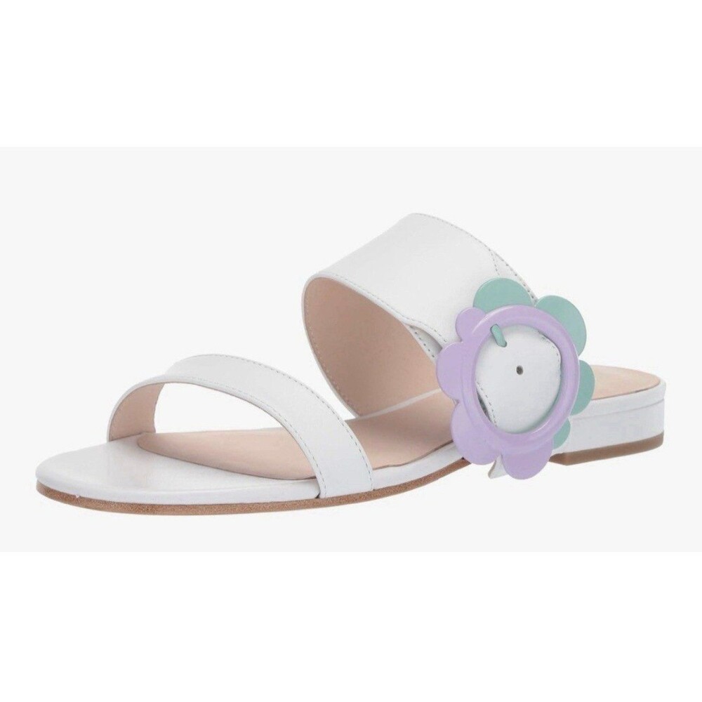 Kate spade Fabi Slide Sandals White Leather Floral Buckle